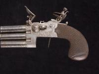 A rare flintlock pocket pistol with three barrels in line_c