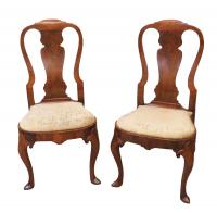 Antique Early 18th Century Pair Of Walnut Side Chairs