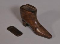 S/3337 Antique Treen 19th Century Walnut Snuff Shoe