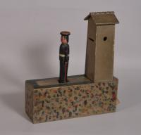 S/3338 Antique 19th Century Folk Art Decorated Pine Money Box