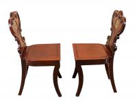 Mahogany English Regency Pair Of Antique Hall Chairs