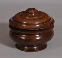 S/3375 Antique Treen 19th Century Yew Wood Lidded Bowl