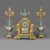 Napoléon III Gilt-Bronze and Turquoise Porcelain Clock Garniture ©AdrianAlanLtd