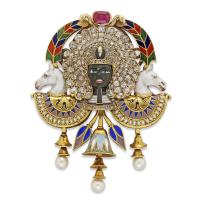 Highly Important Egyptian Revival Pharaoh Portrait Brooch by Carlo Giuliano