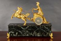 French Ormolu and Marble Chariot Table Clock