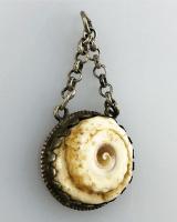 Silver mounted conch shell amulet. German, 18th century