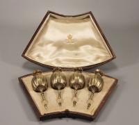 EDWARDIAN Set of four Silver Gilt Pepper Shakers modelled as Poppy Seed Pods. London 1906.