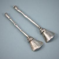 VICTORIAN Pair of Sterling Silver Besom Salt Spoons by Robert Harper. London 1865