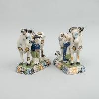 Prattware Pottery Models of Cows with Figures, Yorkshire, 1810-20