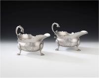 NEWCASTLE. A very fine pair of George II Sauceboats made in Newcastle in 1748 by Isaac Cookson