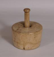 S/3614 Antique Treen 19th Century Large Sycamore Butter Stamp