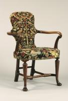 English , Walnut Queen Anne Period , Shepherds Crook Armchair with Contemporary Needlework