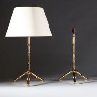A Pair of Bamboo Simulated Brass Lamps