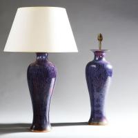 A Pair of Large Art Nouveau Flambe Lamps