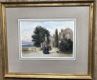 A terrace with figures in historical costume, David Cox (British, 1783-1859), Framed, Framed