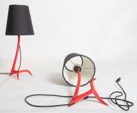 Pair of “pompier red” Stockholm table lamps by Maison Charles