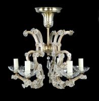 An Antiquarian, electrified, 6-arm gilt brass & glass chandelier
