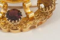 Engraved 15 Carat Gold Antique Brooch with Coloured Gemstones, Scottish circa 1870