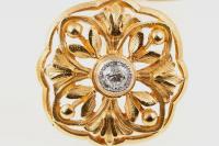 Antique Cufflinks in 18 Karat Gold Floral Openwork & Central Diamond, French circa 1890