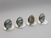 Rare Set 4 Edwardian Silver & Enamel 'Fish' Menu Holders