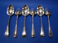 Set of 6 Victorian Silver 'Old English Bead' Pattern Dessert Spoons