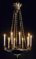 A late 20th century, Empire-style, 10 branch chandelier by Wilkinson PLC