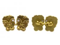 Antique Cufflinks in 14 Karat Gold with a Single Diamond, American circa 1890 Art Nouveau