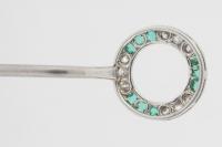 Antique Tie Pin in the shape of an Equestrian Winning Post, Emeralds, Diamonds & Platinum Mounted, English circa 1900