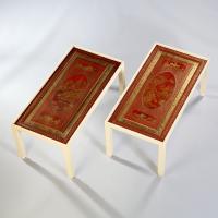 A Fine Pair of Red Lacquer Panels as Low Tables