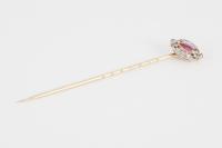 Antique Tie Pin with Marquise Burma Ruby & Diamond Cluster, English circa 1900