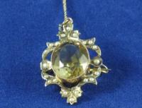 Arts & Crafts Citrine and seed pearl 9 carat gold pendant