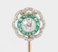 Antique Tie Pin with Diamond & Emerald Cluster, French circa 1910