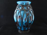 Art Deco Daum and Majorelle glass and wrought iron vase