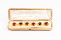 Six Antique Buttons in the Style of Liberty & Co. 15 Carat Gold and Enamel. English circa 1910