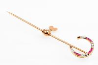 Antique Equestrian Tie Pin of a Horseshoe set with Diamonds and Rubies, French circa 1895