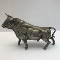 Mid Century Realistic Silver Plated Model of a Bull
