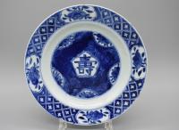 A pair of blue and white Kangxi shou plates