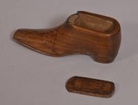 S/3692 Antique Treen 19th Century Fruitwood Snuff Shoe