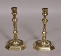 S/3694 Antique 18th Century Pair of Georgian Cast Brass Candlesticks