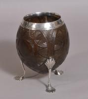 S/3215 Antique 18th Century George III Silver Mounted Coconut Cup