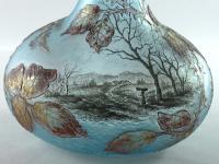 Daum cameo and enamel winter landscape vase with applied glass icicles