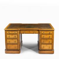 Victorian oak and ebony partner’s desk, attributed to Holland and Son (England, 1880)
