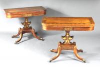 Pair of Regency brass inlaid card tables
