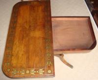 Pair of Regency brass inlaid card tables Top swung open