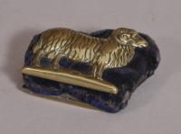 S/3732 Antique 19th Century Brass Ram Pin Cushion