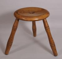 S/3746 Antique 19th Century Sycamore and Ash Stool