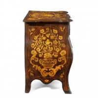 Period Dutch Mahogany Four-Drawer Bombe Marquetry Commode 1800