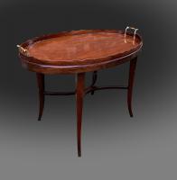 George III oval mahogany tray with a scalloped gallery