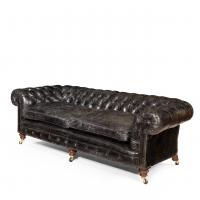 A Pair of Victorian Three Seater Walnut Chesterfield Sofas