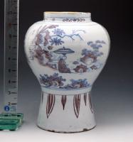Delftware vase, Ming style decoration in blue and manganese. Late 17th century